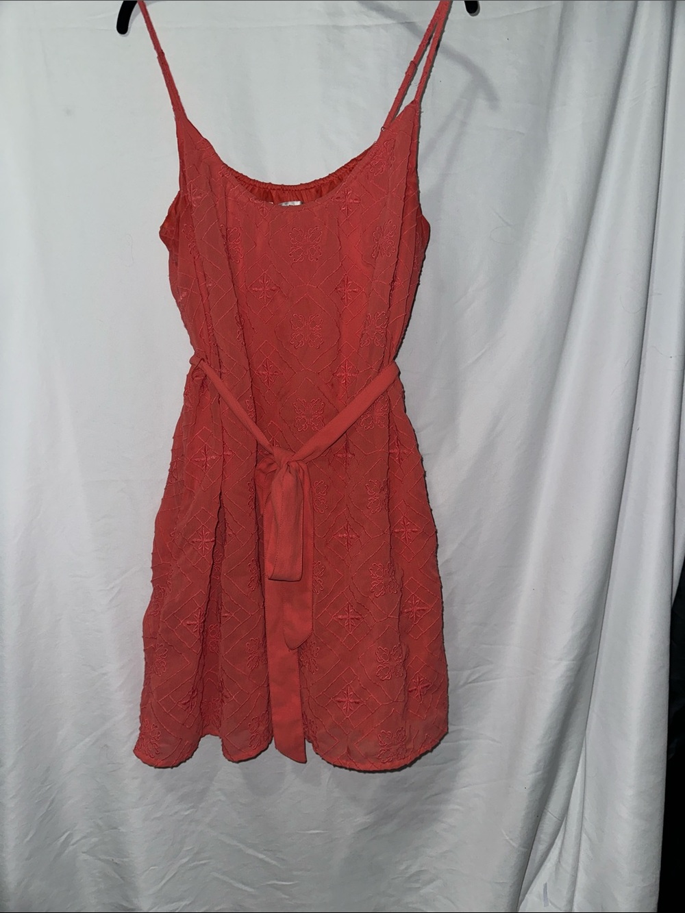 LC Lauren Conrad Coral Lace Belted Mini Dress